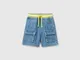 Benetton, Bermuda Cargo In Jeans Leggero, Blu Chiaro, Bambini