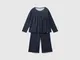 Benetton, Pigiama Ampio A Pois In Cotone Bio, Blu Scuro, Bambini