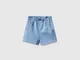 Benetton, Shorts Paperbag In Denim "eco-recycle", Azzurro, Bambini