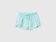 Benetton, Shorts Con Coulisse 100% Cotone, Verde Acqua, Bambini