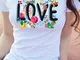 T-shirt a maniche corte con stampa lettera LOVE da donna europ e americana di grandi dimen...