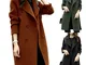 Cappotto da donna in lana con risvolto Trench Giacca invernale lungo Parka Cappotto soprab...