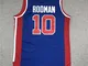 mitchell Ness NBA 1988-89 Pistons No. 10 Rodman Blue Vintage ricamato Jersey Vest Basketba...