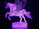 Luci notturne unicorno, lampade a LED a illusione ottica 3D con telecomando e colori RGB A...