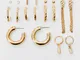  Set di 6 paia di orecchini a cerchio con cristalli  Oro OS