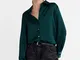  Camicia in satin con colletto a revers  Verde bottiglia XS