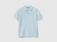 Benetton, Polo Slim Fit 100% Cotone Bio, Celeste, Bambini