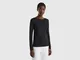 Benetton, T-shirt Con Scollo A Barchetta 100% Cotone, Nero, Donna