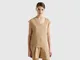 Benetton, Maglietta Scollo Ampio In Puro Lino, Beige, Donna