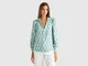 Benetton, Blusa In Raso Con Fantasia Geometrica, Verde Acqua, Donna