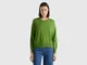 Benetton, Maglia Girocollo In Cotone Tricot, Verde Militare, Donna