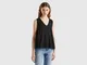 Benetton, Top Con Scollo A V, Nero, Donna