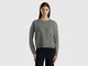 Benetton, Maglia Lavorata In Puro Cashmere, Grigio Scuro, Donna