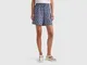 Benetton, Shorts In Lino Stampato, Blu Scuro, Donna