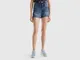 Benetton, Shorts Sfrangiati In Misto Cotone Riciclato, Blu, Donna