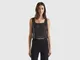 Benetton, Blusa Smanicata In Sangallo, Nero, Donna