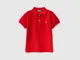 Benetton, Polo Manica Corta In Cotone Biologico, Rosso, Bambini