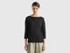 Benetton, T-shirt Manica A 3/4 In Puro Lino, Nero, Donna