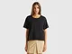 Benetton, T-shirt Con Apertura Sul Retro, Nero, Donna