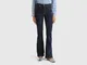 Benetton, Jeans A Zampa In Misto Cotone Riciclato, Blu Scuro, Donna