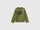 Benetton, T-shirt Con Stampa In Caldo Cotone, Verde Militare, Bambini