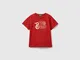 Benetton, Maglietta In Cotone Bio Con Stampa, Rosso, Bambini