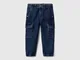 Benetton, Jeans Cargo In Denim "eco-recycle", Blu, Bambini