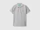 Benetton, Polo Manica Corta In Cotone Biologico, Grigio Chiaro, Bambini