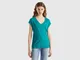 Benetton, T-shirt Con Scollo A V, Verde Ottanio, Donna