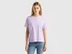 Benetton, T-shirt Girocollo In Cotone Fiammato, Lilla, Donna