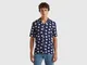 Benetton, Camicia Blu Scuro Con Pattern Mirtilli, Blu Scuro, Uomo