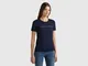 Benetton, T-shirt 100% Cotone Con Stampa Logo Glitter, Blu Scuro, Donna