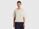 Benetton, T-shirt Boxy Fit 100% Cotone, Beige, Donna