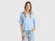 Benetton, T-shirt Boxy Fit 100% Cotone, Blu Chiaro, Donna