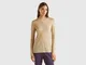 Benetton, T-shirt Dolcevita In Misto Viscosa E Lana, Cammello, Donna