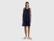 Benetton, Vestito Smanicato In Puro Lino, Blu Scuro, Donna