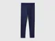 Benetton, Leggings In Cotone Stretch Con Logo, Blu Scuro, Bambini