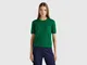 Benetton, Maglia Manica Corta In Pura Lana Merino, Verde, Donna