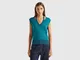 Benetton, Maglia Fluida Con Scollo A V E Lacetti, Verde Scuro, Donna