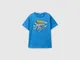 Benetton, T-shirt Con Stampa Gommata, Blu, Bambini