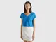 Benetton, Maglia Cropped Crochet, Blu, Donna