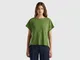 Benetton, T-shirt Manica A Kimono, Verde Militare, Donna