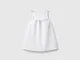 Benetton, Abito Con Rouches In Misto Lino, Bianco, Bambini