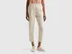 Benetton, Pantaloni Con Risvolto In Misto Viscosa Sostenibile, Beige, Donna