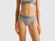 Benetton, Slip Fianco Alto In Cotone Bio Stretch, Grigio Scuro, Donna