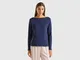 Benetton, Maglietta Manica Lunga Jacquard, Blu Scuro, Donna