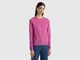 Benetton, Maglia Girocollo Rosa Scuro In Lana Merino, Rosa, Donna