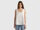 Benetton, Blusa Smanicata Effetto Satin, Bianco Panna, Donna