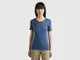 Benetton, T-shirt In Cotone A Fibra Lunga, Avio, Donna