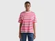 Benetton, T-shirt A Righe Comfort Fit, Fucsia, Donna